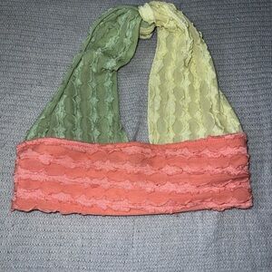 SHEIN Vibrant Green and Yellow Crop Top with Airy Texture